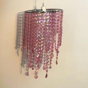 Pink Rhinestone Beaded Chandelier Glam Hanging Decor Event Nursery Light Large